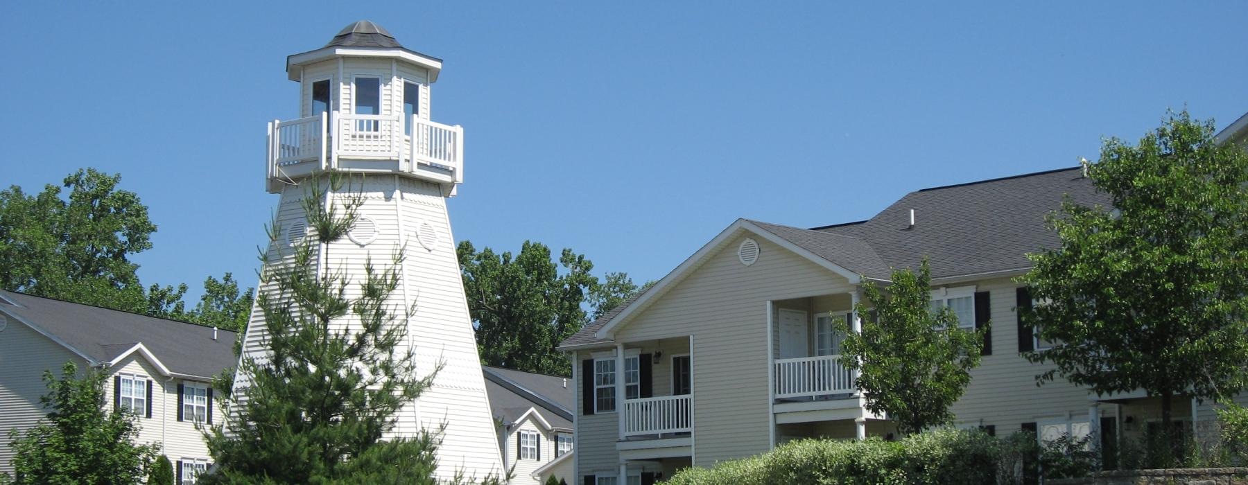 a large house with a tower